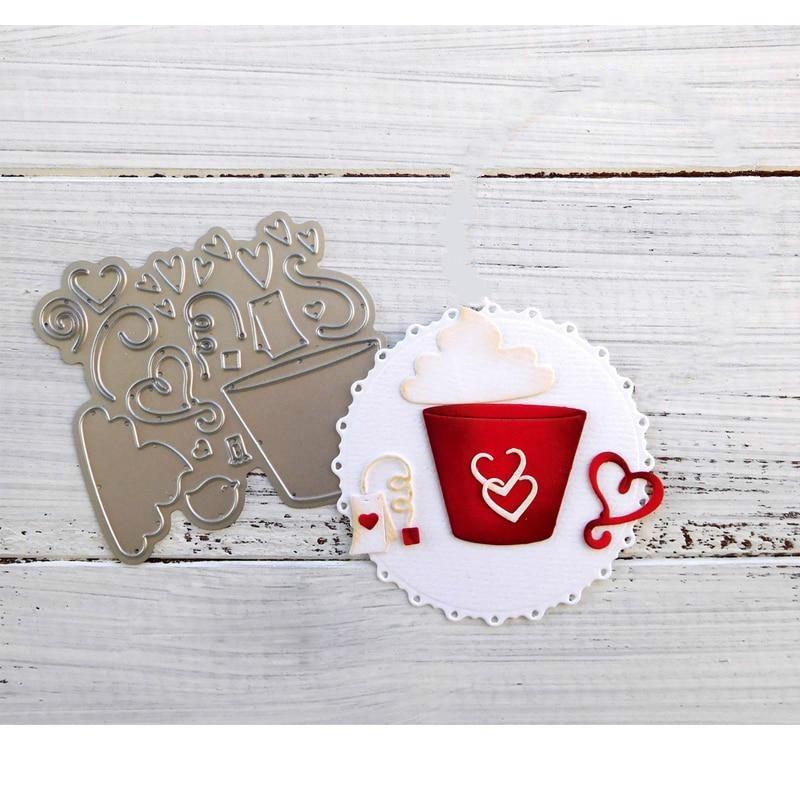 Love Heart Coffee Cup Shape Metal Cutting Dies Stencil Scrapbook Album Embossing Card Making Decor