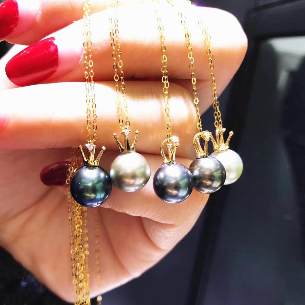 DIY S925 Silver Crown Pendant for 8-10mm Round Pearls - Women's Necklace Accessory 3288