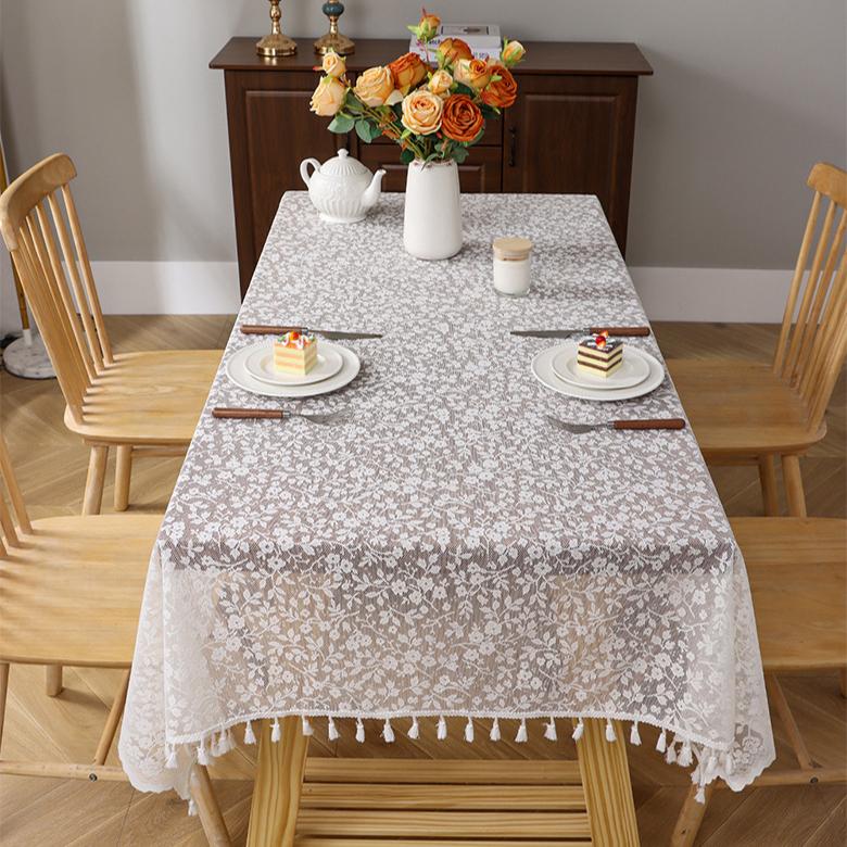 Elegancki obrus z koronką w kształcie feniksa - Poliester, Prostokątny z falbanką, Idealny na wesela, urodziny, baby showers i rocznice