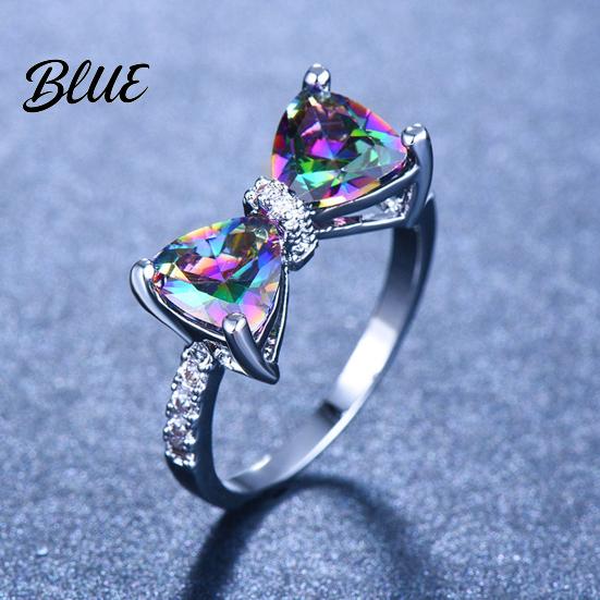 Knitted Ring Women Bow Colorful Cubic Zirconia Multi-faced Cutting Wedding