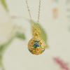 Openable Cloud-patterned Hydrangea Sachet Pendant, Ancient Gold Hollow-carved, Burnt Blue, Chinese-style Vintage Clavicle Chain Pendant Accessory