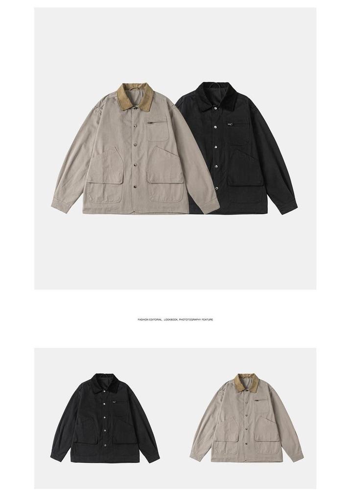 ANGN Unisex Japanese Retro Patchwork Multi-Pocket Workwear Jacket 1569