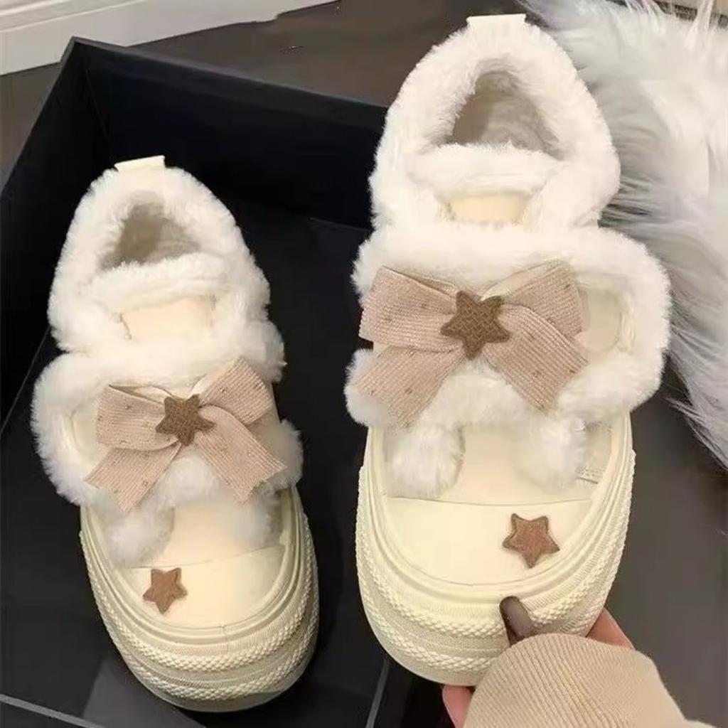 Warm Whirring Cream Thick-soled Winter New Outer Wear Thickened Cold-proof Fluffy Warm Board Shoes