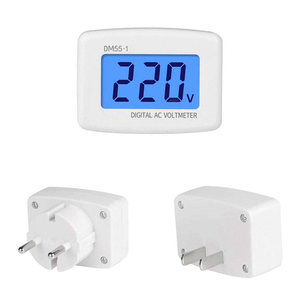 DM55-1 Digital Voltmeter EU US Plug Volt Meter Socket Voltage Tester LCD Display Voltage Meter 110V 220V Wall Flat Voltage Meter