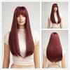 HAIRCUBE Červená rovná syntetická paruka pro ženy Dlouhá přírodní vrstvená paruka s ofinou Cosplay Party Paruka z tepelně odolných vláken