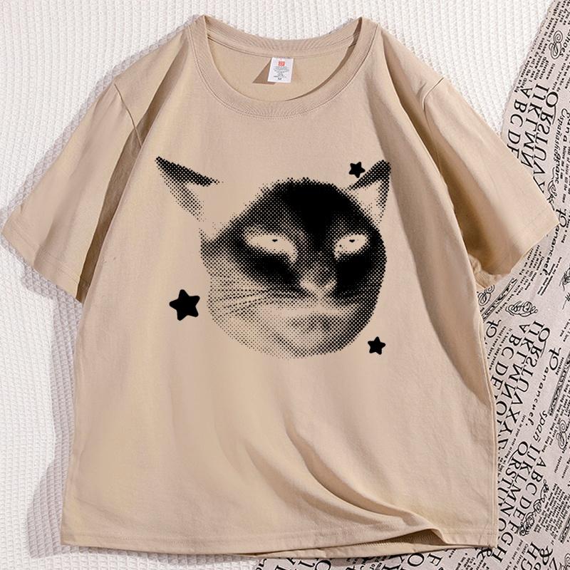 Vintage Graphic Cat Tee Casual Funny Y2k Cats Lover T Shirts 90s Retro Cotton Short Sleeve Tee Shirt Man Clothing Streetwear