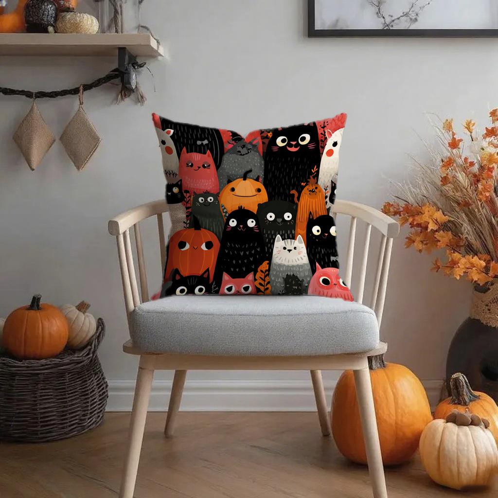 Halloween-Themed Cat & Ghost Pillowcasessuitable For Sofa Car Bedroom Decorative Cushion Cover Pillow Cover