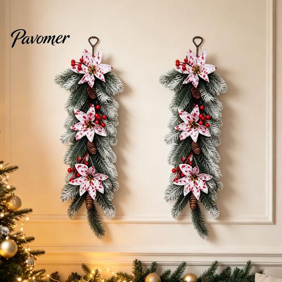 Christmas Wreath for Front Door European Wall Hanging Vine, Artificial Garland Weather Resistant Festival with Plastic Decor, Festive Home Ornament,