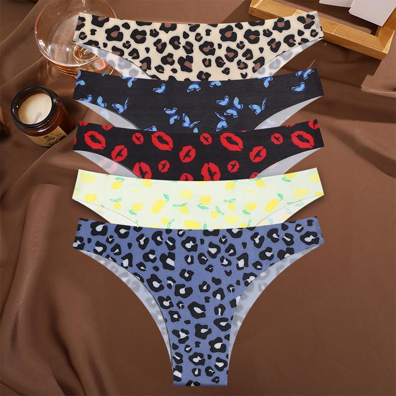 

5PCS Безшовні барвисті бразильські штани Жіноча сексуальна нижня білизна Ice Silk Труси з низькою талією G-string Жіночі м які ультратонкі труси M&Set