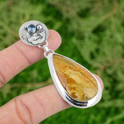 925 Silber Birne Bildjaspis Edelstein Tansanit Quarz Meerjungfrau Anhänger Schmuck