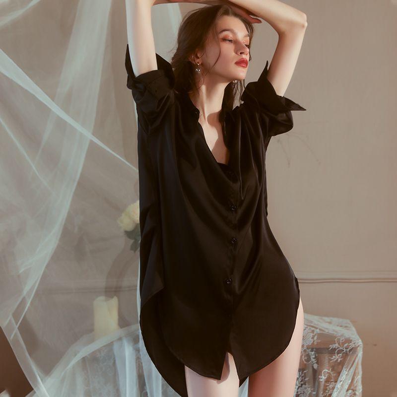 Spring & Autumn Women s Pajamas - Loose, Sexy Ice Silk Nightgown with European & American Style for Summer Medium