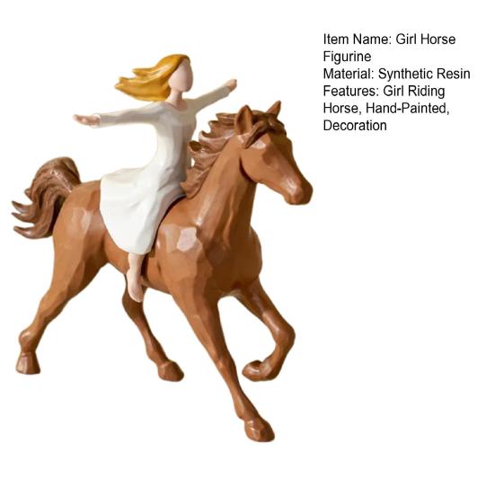 Girl Riding Horse Figurine Hand-Painted Women On Horse Resin Statue Sculpture Home Office Decoration