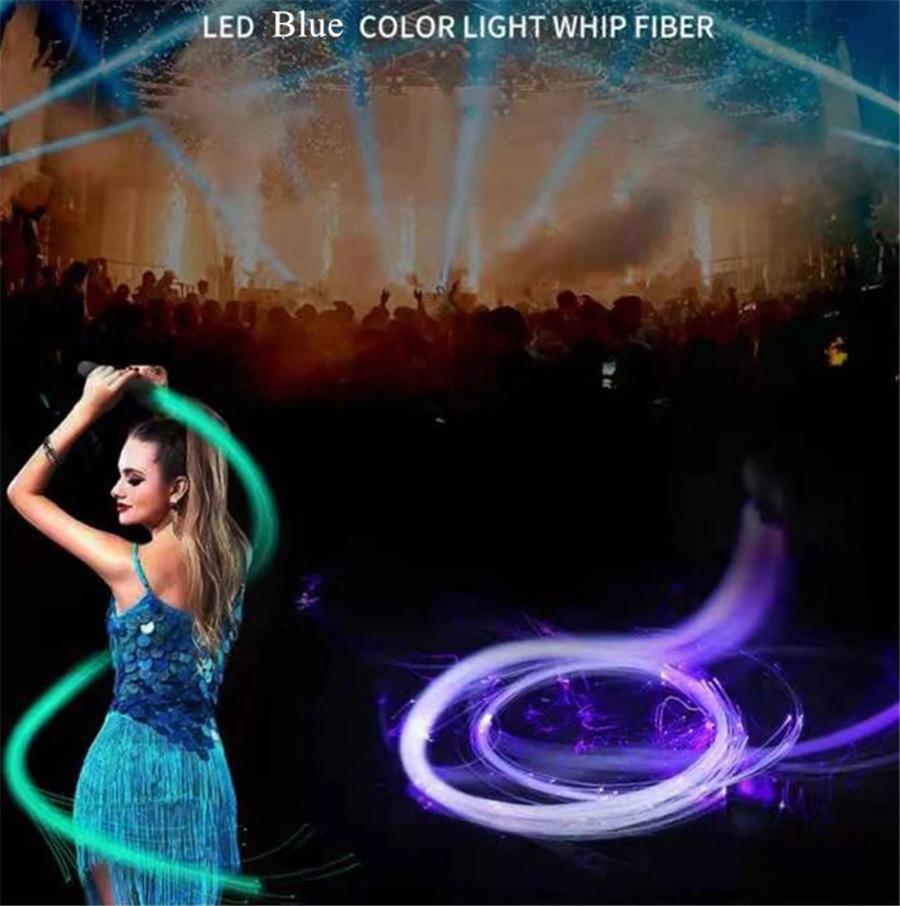 USB Chargeable Blue LED Fiber Optic Whip Dance Whip Glowing Hand Rope Flash Whip Atmosphere Props for Dance Festival Party