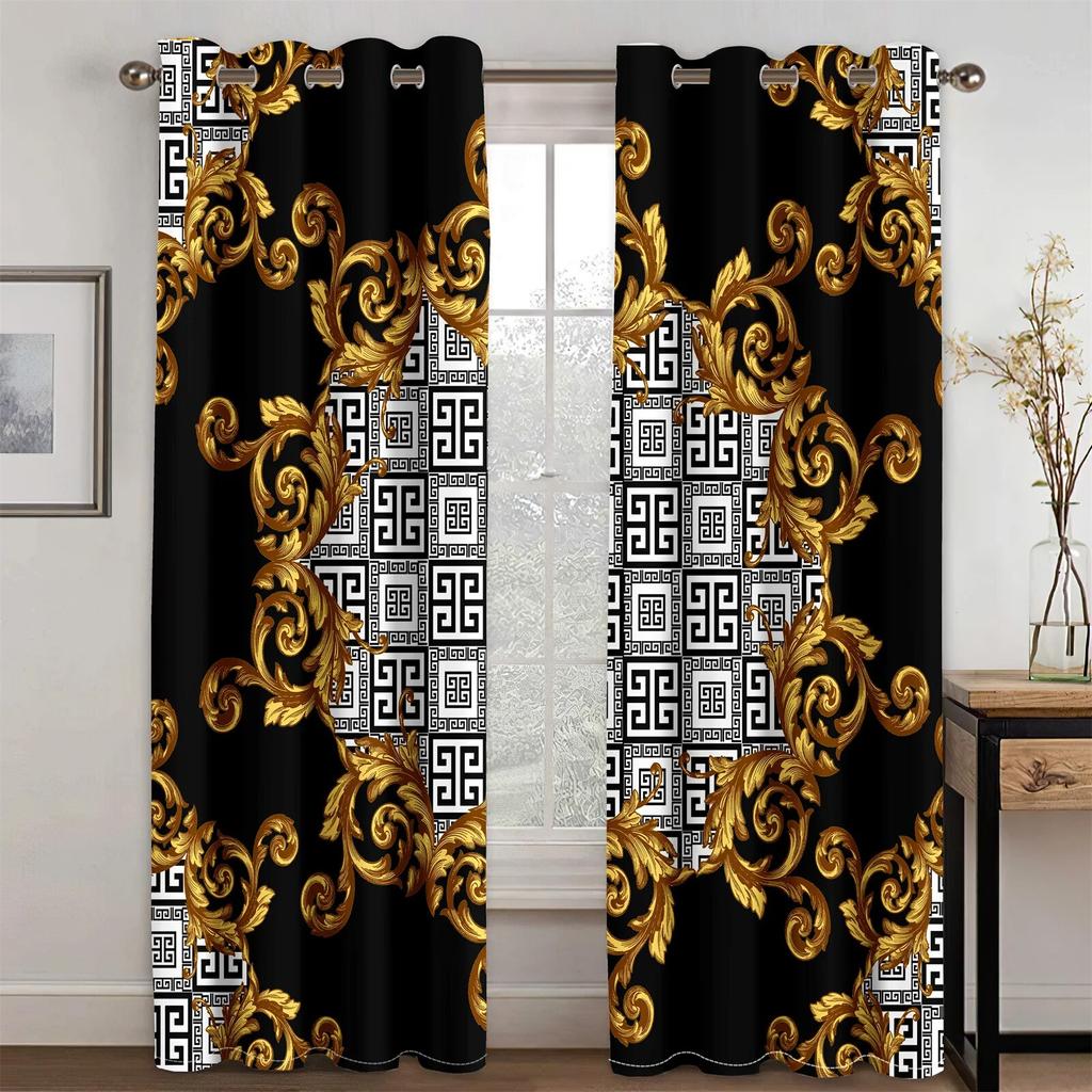 Modern Luxury Black White 2Pcs Window Curtain For Living Room Bedroom Grommet Shading Decor