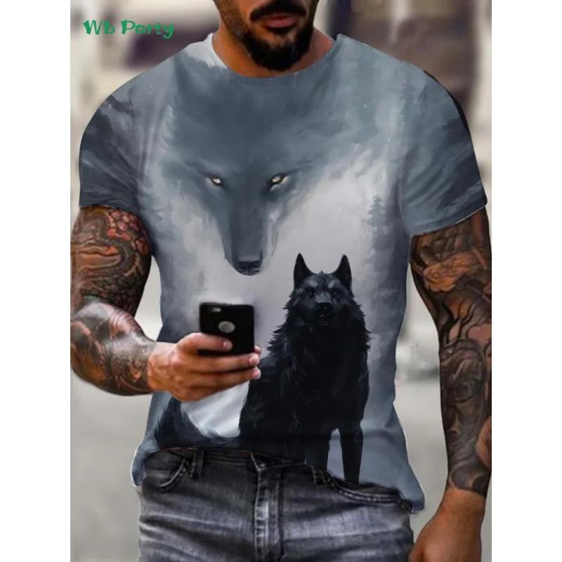 Vintage Wolf Graphic T-Shirt Men Summer Outdoor Men Short Sleeved XXS