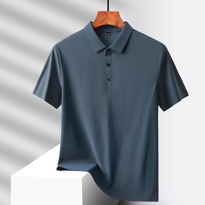 Sommer Eis Seide Schnelltrocknend Lockeres Poloshirt Mittelalterliche Herren Einfarbig Revers Knopf Schlicht Vielseitig Lässig Dünnes Kurzarm-Oberteil