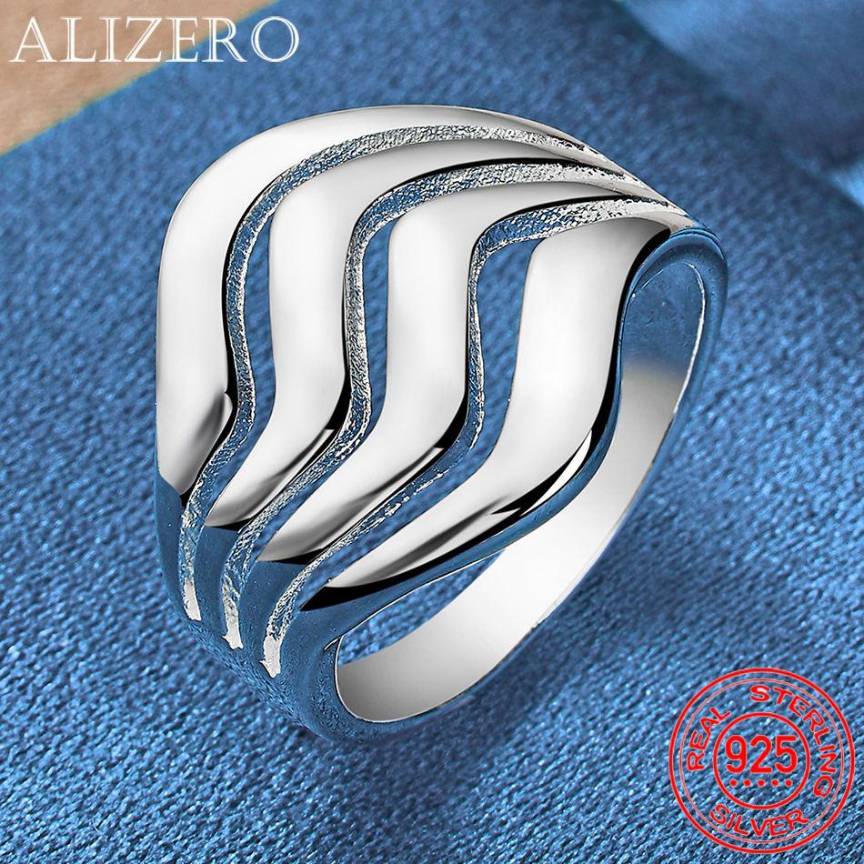 

ALIZERO 925 Silver Ring Four-Line Wave Ring For Women Men Wedding Engagement Fashion Party Charm Jewelry 6