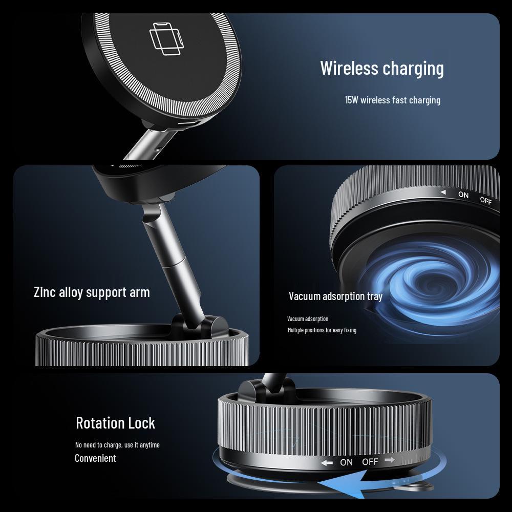 Wireless Car Charger: 2026 Magnetic Vacuum Cup Phone Holder, 15W Fast Charge