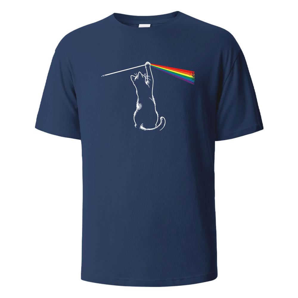 25 New Cat Light Simplicity Printed Men's Crew Neck T-Shirt Summer Cotton Breathable Comfort Top Large Size Street Short Sleeves