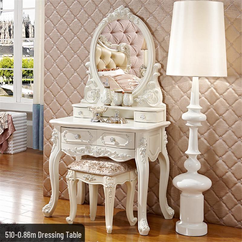 European Style Mini Dressing Table for Bedroom - French Princess Makeup Cabinet for Small Apartments, Modern Simple Design