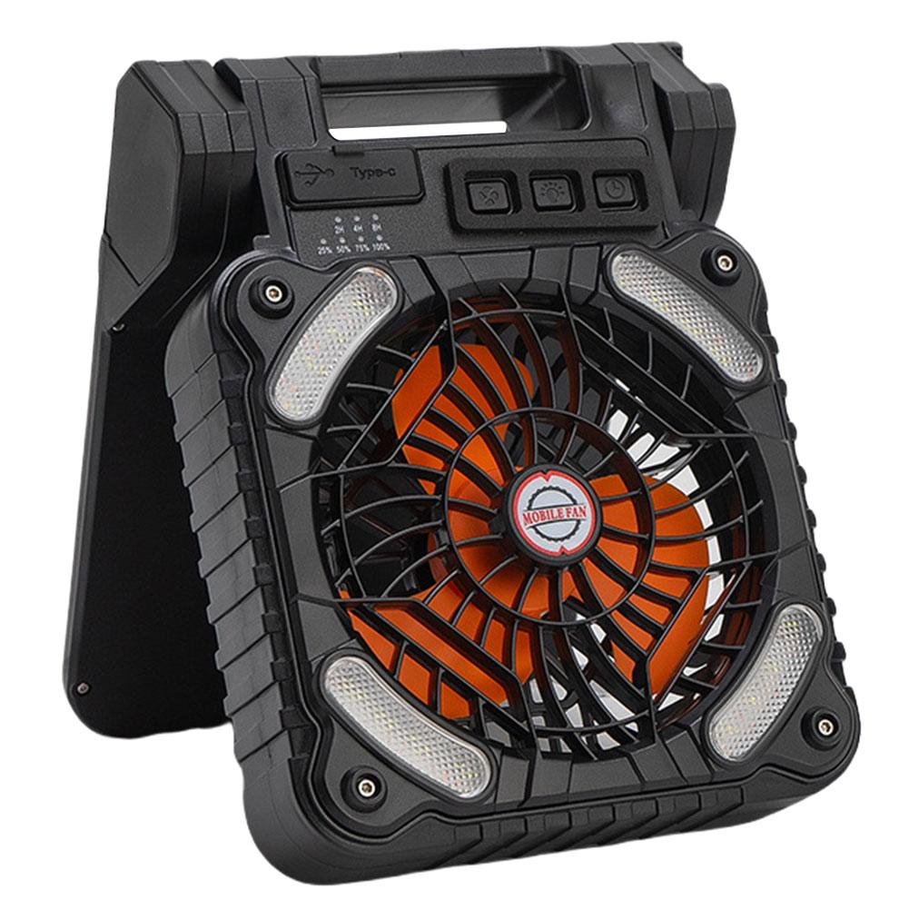 Solar Portable Electric Fan with LED Light 5200mAh Solar Outdoor Tent Fan 4 Wind Speeds Solar Powered Camping Fan for Emergency