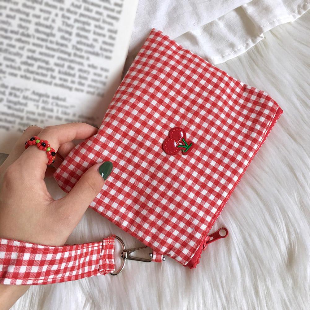 Red Cherry Canvas & Red Plaid Makeup Bag - Large Capacity Cosmetic Lipstick Storage, Portable Easy to Carry, Solve Makeup Clutte