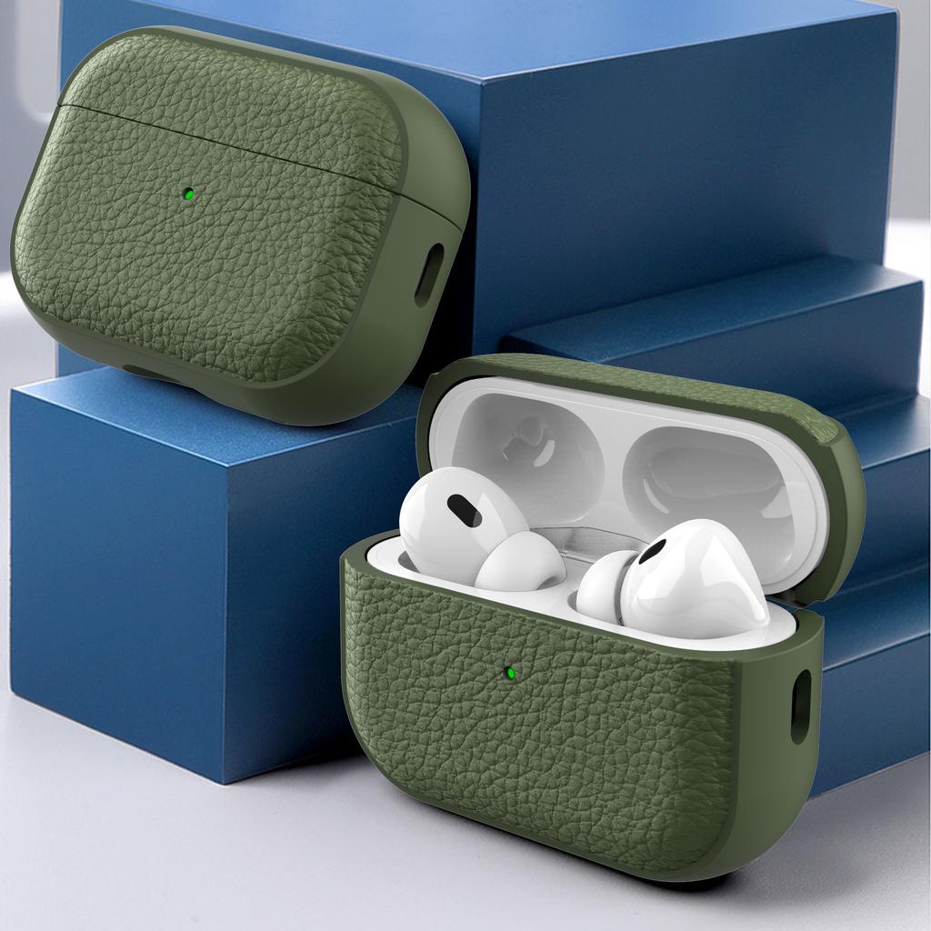 Für Airpods Pro 2 Pro Airpods 1 2 3 Lederhülle Abdeckung mit Schlüsselanhänger Schutzhülle Abdeckung Haut für Männer Frauen, Vordere LED sichtbar