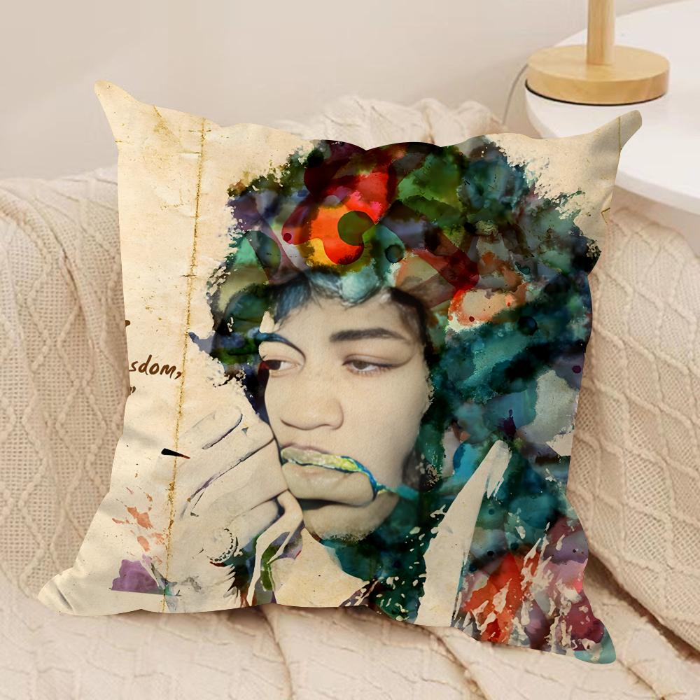 Singer JJimi HHendrix Cushion Cover Silky Short Plush Invisible Zipper Dustproof Sofa Pillow Case for Home Decor
