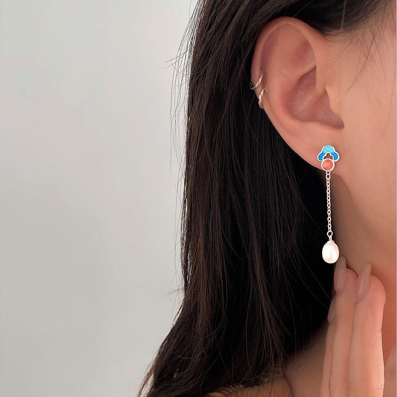 National Style Elegant Auspicious Cloud Tassel Pearl Earrings In The Year of Zodiac High-end Retro Earrings