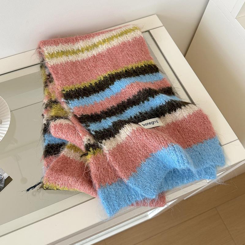 Colorful Striped Japanese Knitted Scarf Female Winter Fashion Warm Neck Scarf Students Korean Version of The Male Couple Models