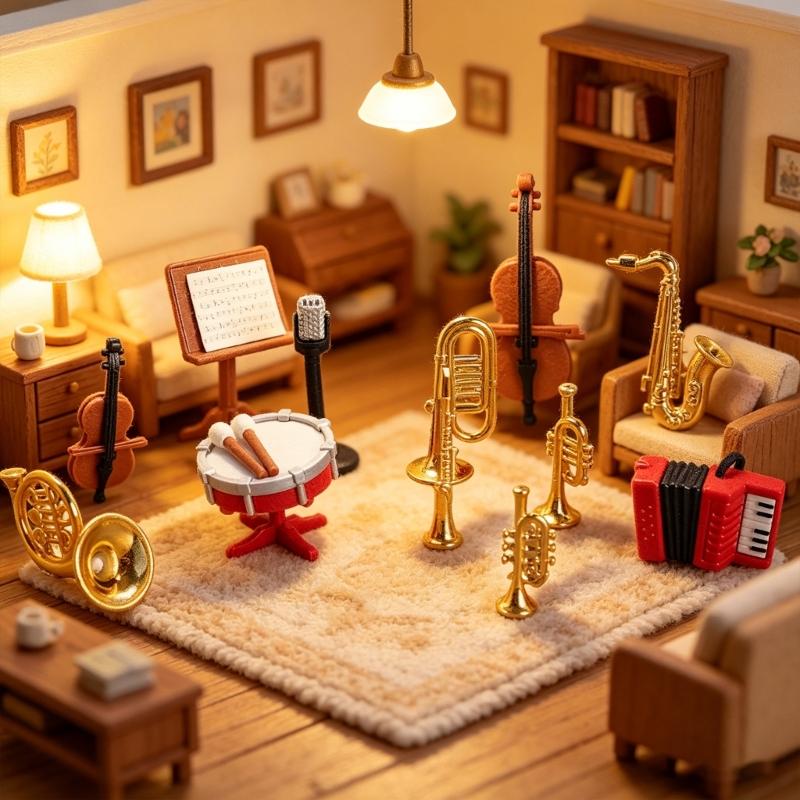 Life Like Doll House Furniture Accessories Miniature Saxophone And Accordion Drum Instrument Model Figure Scene Props