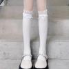 2 Pairs Women Lolita Lace-edge Bow Velvet Stockings Mid Leg Socks Thin Breathable Soft Cute College Style Kawaii  Calf Socks