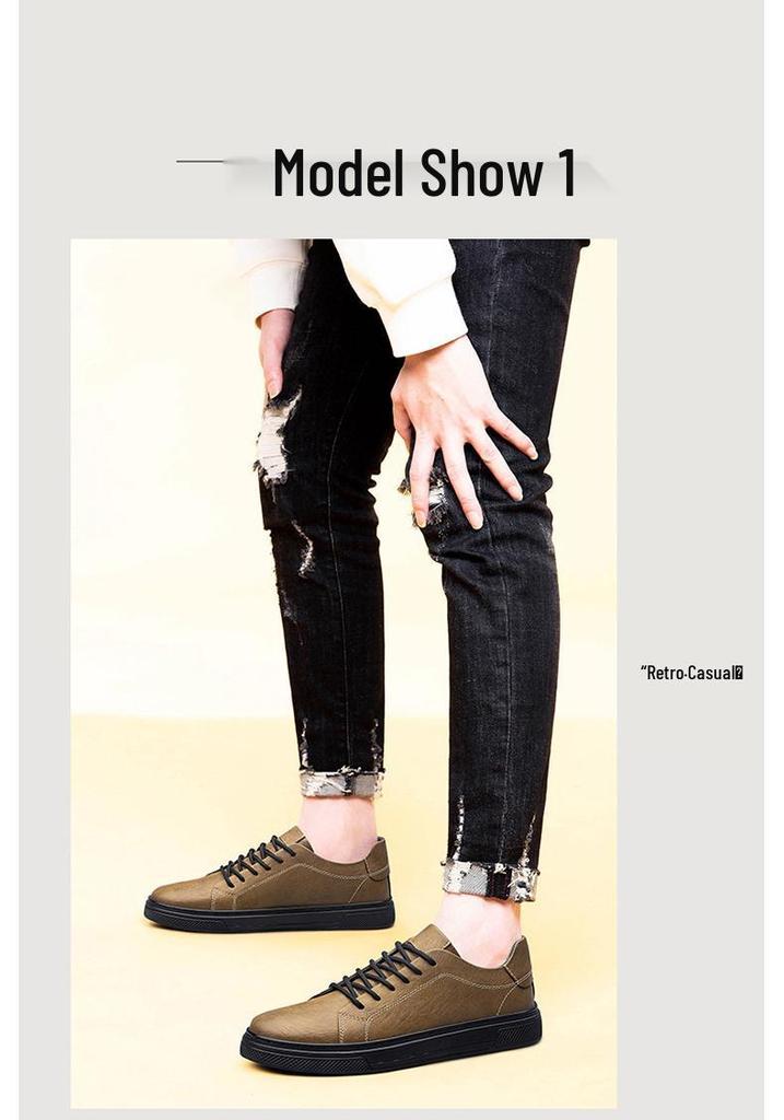 Men's Retro Lace-up Cowhide Sneakers - Trendy Casual Spring Loafers