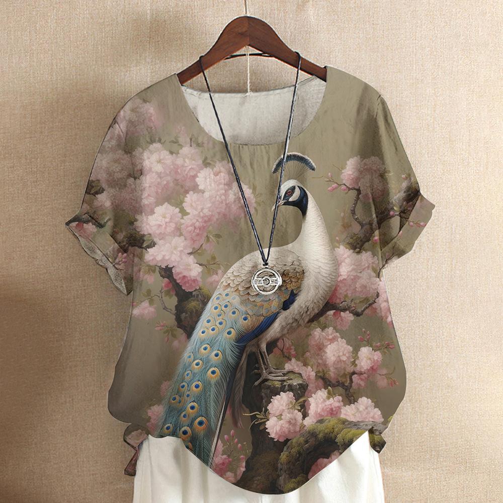 Harajuku Casual Short Sleeve Top Tee O Neck Oversized Female Clothing Women's T-Shirts Cute Animal Peacock 3d Print T-Shirt