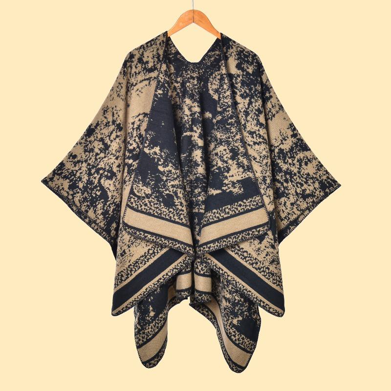 Literary niche women's scarf shawl forest series thickened warm imitation cashmere split double-sided shawl