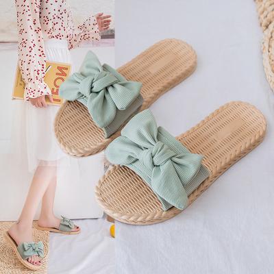 Fashion Women Summer Slippers Flat-bottom Fashion Beach Shoes Non-slip Bow Joker Sandals Lightweight Wear-resistant Breathable Simple