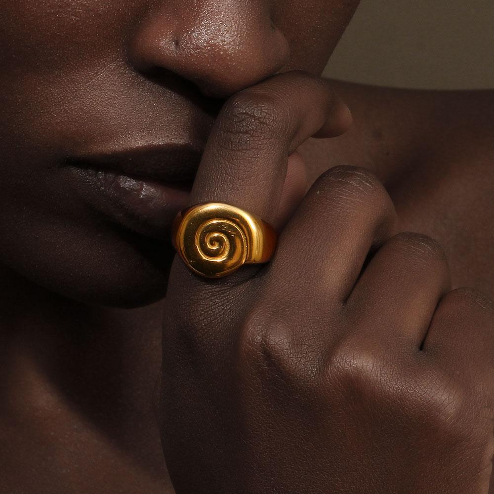 MamacitaSlay 2026 New Design Spool Spiral Texture Rings 18K Gold Plated Stainless Steel Waterproof Jewelry Women's Simple Gift