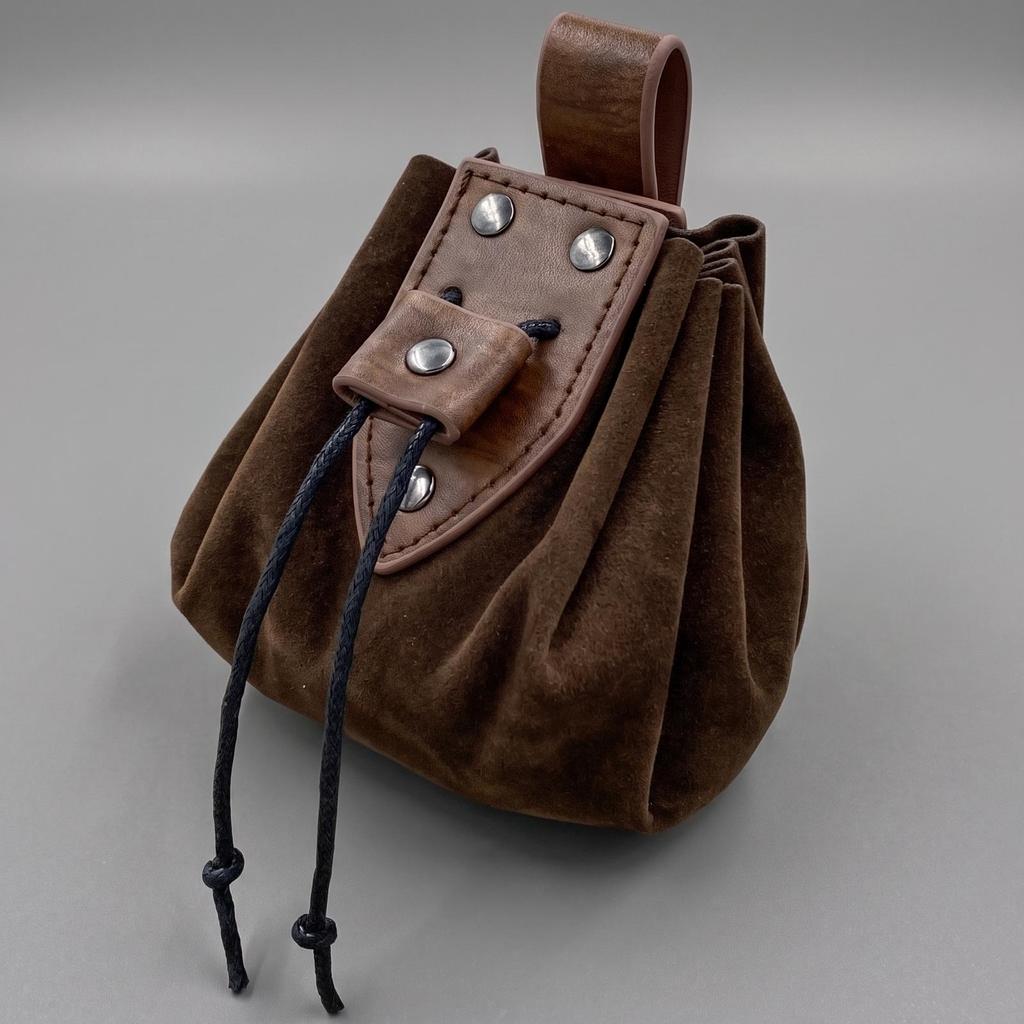 Medieval Waist Bag Antique-Finish Drawstring Pouch with Belt Loop