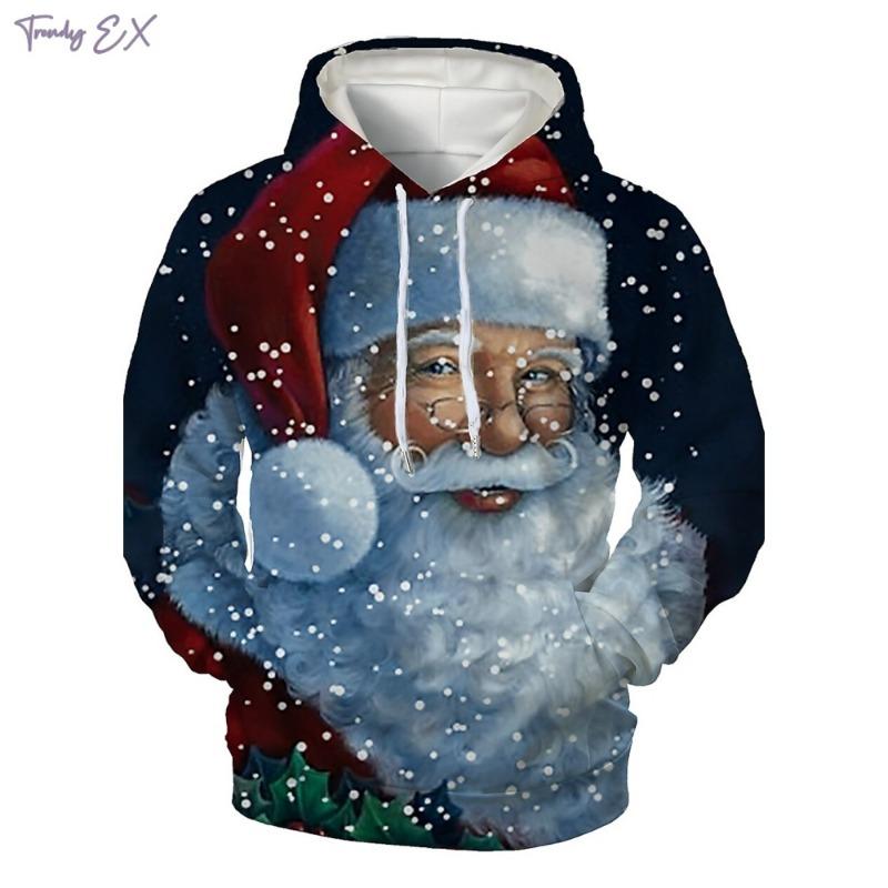 Christmas Sweatshirts for Men 3D Pattern Print Casual Pullover Hoodies Tops Harajuku Street Kangaroo Pocket Long Sleeve Clothing