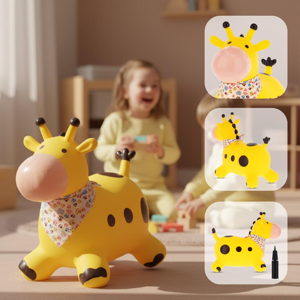 Children's Jumping Hopper with Pump Giraffe Yellow with Bandana