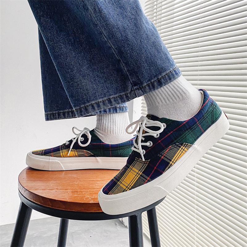 New Unisex Sneakers Ulzzang Canvas Shoes Retro Striped Plaid Casual Shoes Outdoor Sports skateboard Shoes Flats Vulcanized Shoes