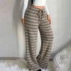 Women's Knit Striped Loose Fit Mid- Wide Leg Casual Pants