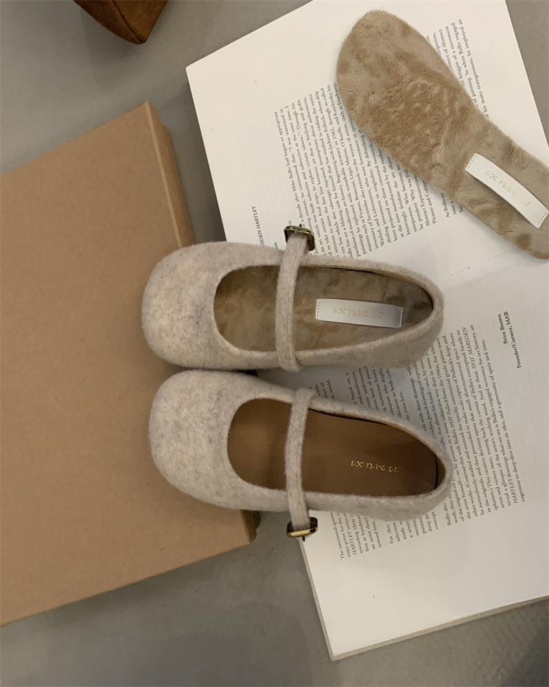 

Замшевая корейская версия туфель Мэри Джейн с неглубоким вырезом и пряжкой на ремешке для весны и осени, 25 новых кожаных одинарных туфель на плоской подошве с круглым носком 39 абрикосовый