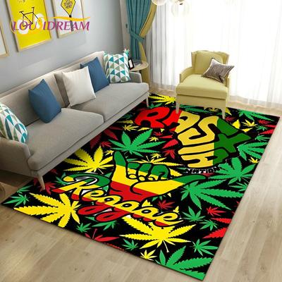 Reggae Musik Jamaikanisches Ahornblatt Teppich, Teppich für Wohnzimmer Schlafzimmer Sofa Fußmatte Dekoration, Kinder Spiel rutschfeste Bodenmatte
