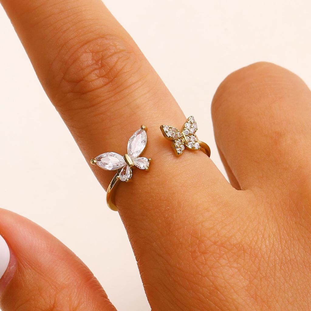 Trendy Luxury Four-Butterfly Diamond Open Ring