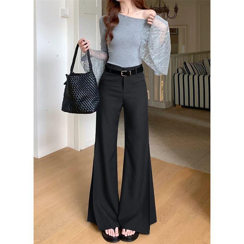 Kumikumi Advanced Simple Solid Suit Casual Pants Women Autumn Loose All-Match High Waist Drape Bootcut Trousers