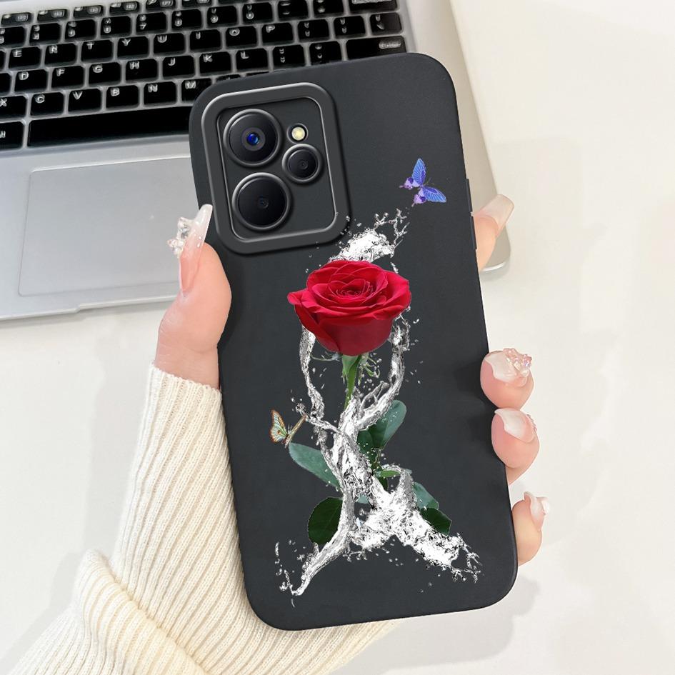 For Realme 9i Case Cool Fashion Flower Marble Sunset Soft Liquid Silicone Lens Protective Cover For Realme 9i 5G Realme9i Bumper