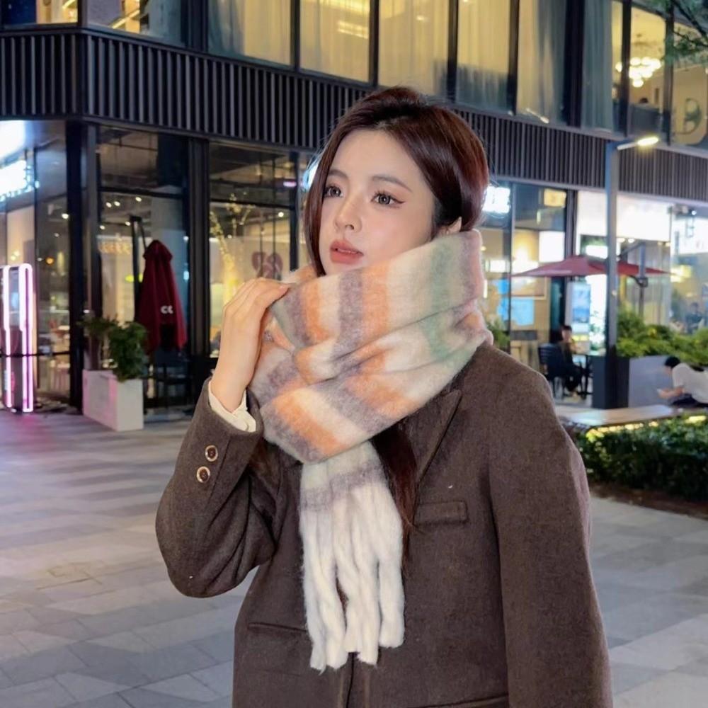 Rainbow Winter Cashmere Scarves Tassel Long Shawl Sweet Stripe Wool Scarf  Student