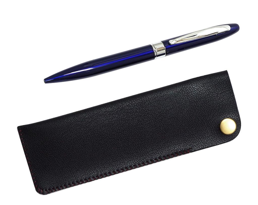 Black Horizontal Snap Pen Case and Lasting Piece Metal Rotating Ballpoint Pen Set (3-pack, Blue) T23-NK01B-TK23-L-3