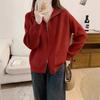 Autumn and Winter New Double Zipper Lapel Knitted Cardigan Women's Solid Color Sweater Jacket Loose Style Top Trendy